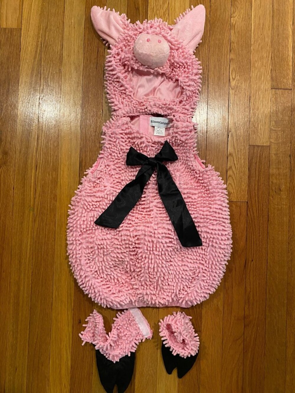 Toddler Pink Pig Costume 4T Piggy Chenille Hood Hoof Booties Farm Animal